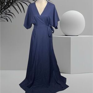 Aakaa Blue Wrap Maxi Dress Kimono Sleeve Size Small Nwot